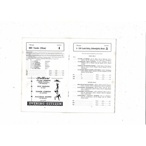 1960 International Athletic Meeting at Ibrox Stadium Programme & Ticket