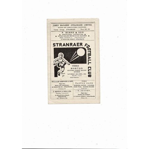 1958/59 Stranraer v Morton Football Programme