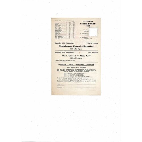 Manchester United v Stoke City Central League Football Programme 1966/67