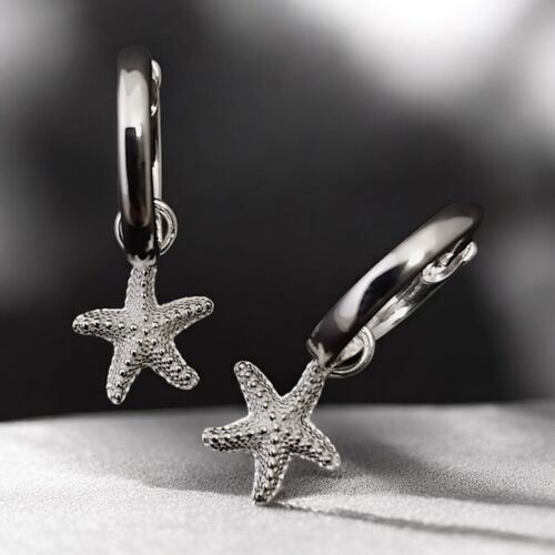 Starfish charm hinged huggie hoops