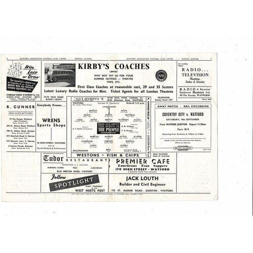 1953/54 Watford v Gillingham Football Programme
