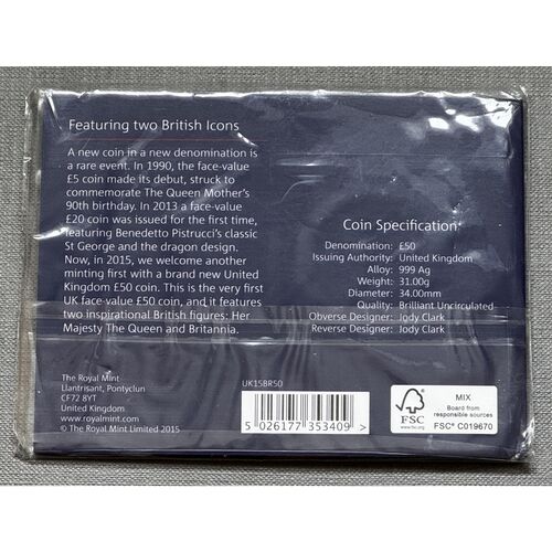 2015 Britannia £50 silver bullion coin