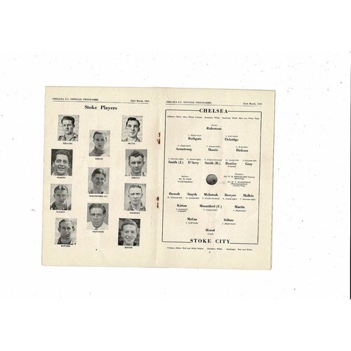 1951/52 Chelsea v Stoke City Football Programme