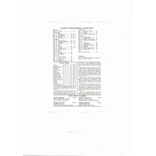 West Ham United v Swindon Town Football Combination Football Programme 1990/91