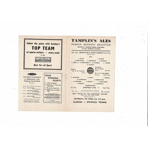 1958/59 Brighton v Sheffield United Football Programme