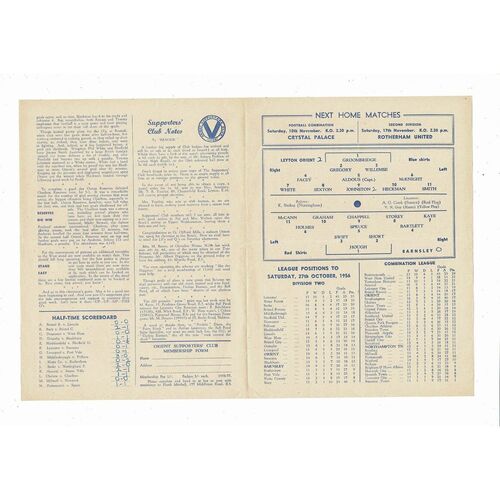 1956/57 Leyton Orient v Barnsley Football Programme