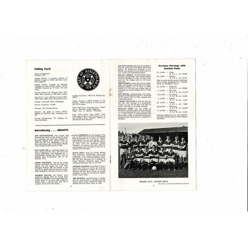 Hull City v Hearts Friendly Football Programme 1967/68