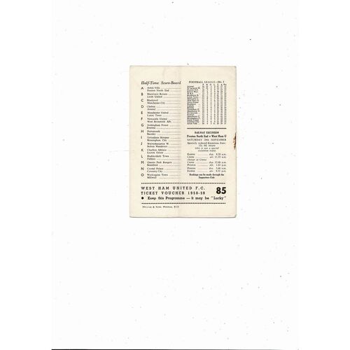 1958/59 West Ham United v Leicester City Football Programme