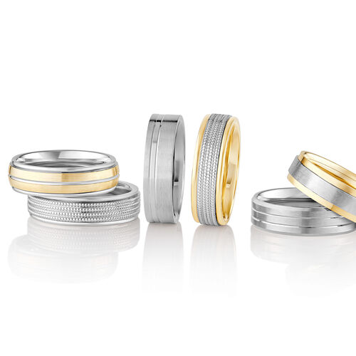 9ct 6mm DIAMOND CUT contrasting finish four row flat profile ring