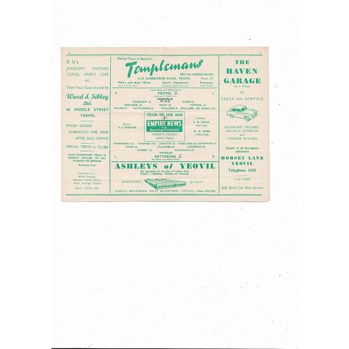 1956/57 Yeovil Town v Kettering Southern League Football Programme