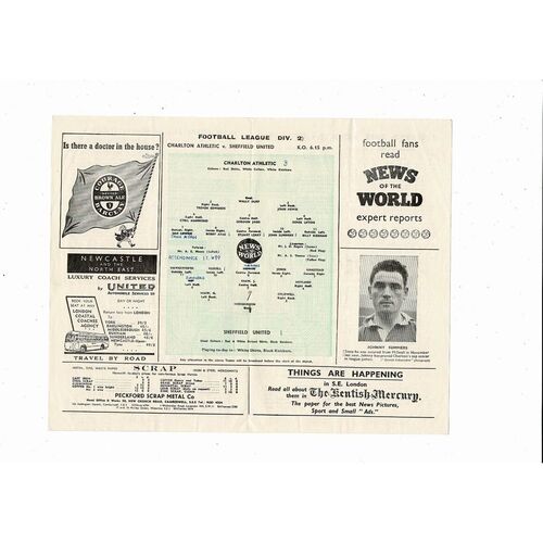 1957/58 Charlton Athletic v Sheffield United Football Programme