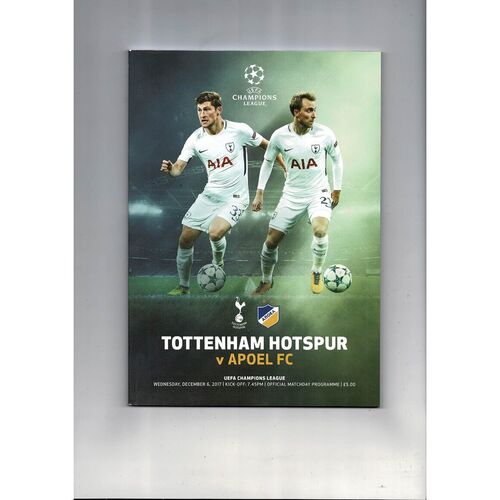 Tottenham Hotspur v Apoel FC Champions League Football Programme 2017/18