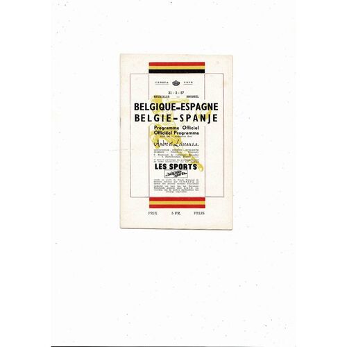 1957 Belgium v Spain International Friendly Football Programme + Insert