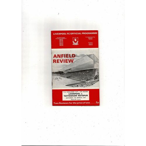 1970/71 Liverpool v Tottenham Hotspur FA Cup Football Programme