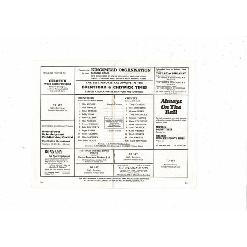 1970/71 Brentford v Chester Football Programme