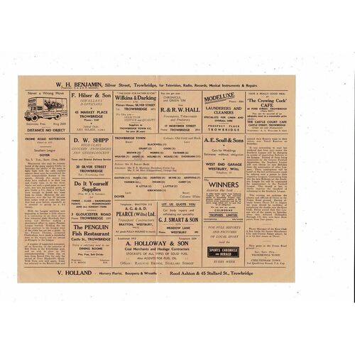 1964/65 Trowbridge Town v Dover Southern League Football Programme