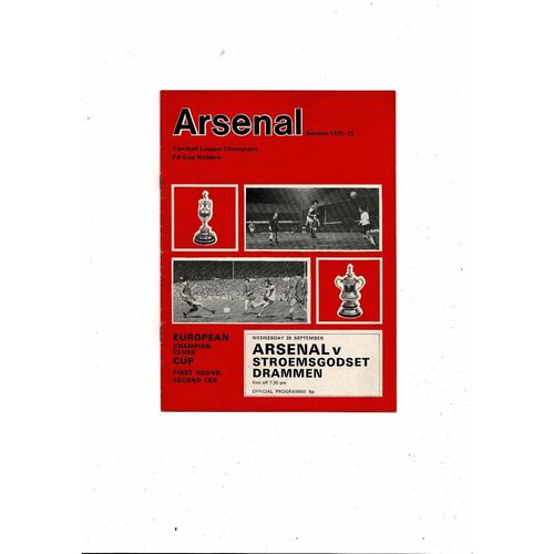 Arsenal v Stroemsgodset European Cup Football Programme 1971/72