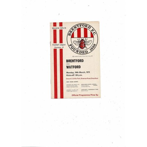 1972/73 Brentford v Watford Football Programme