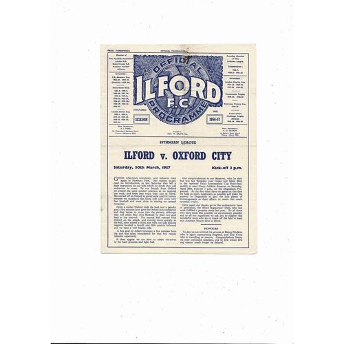 1956/57 Ilford v Oxford City Football Programme