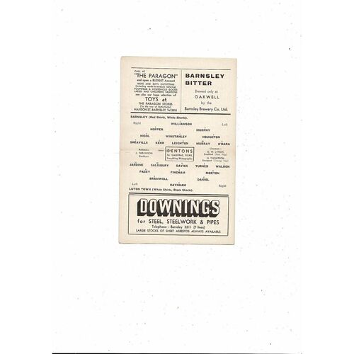 1963/64 Barnsley v Luton Town Football Programme