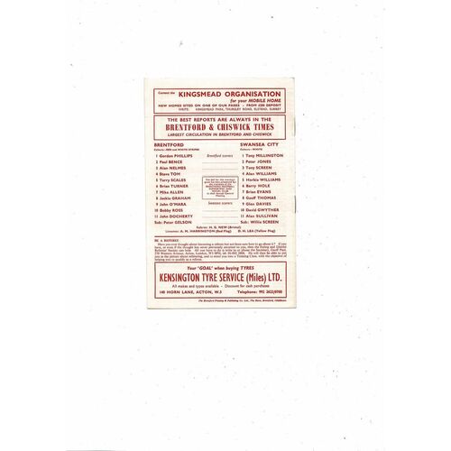 1971/72 Brentford v Swansea City FA Cup Replay Football Programme