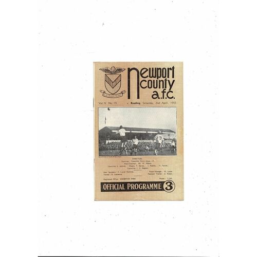 1954/55 Newport County v Reading Football Programme