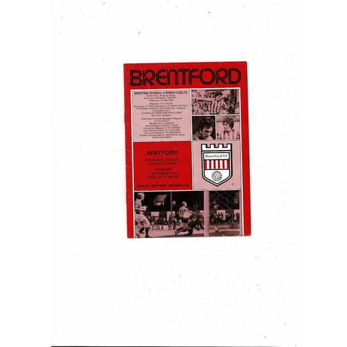 1977/78 Brentford v Watford Football Programme