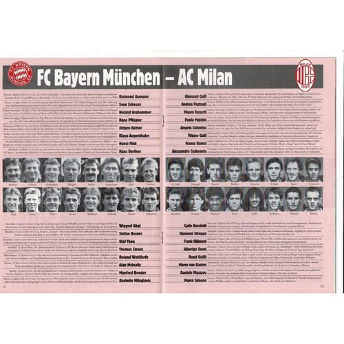 1989/90 Bayern Munich v AC Milan European Cup Semi Final Football Programme