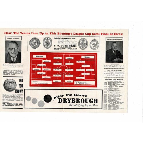 1963/64 Morton v Hibernian Scottish League Cup Semi Final Football Programme