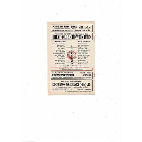 1973/74 Brentford v Darlington Football Programme