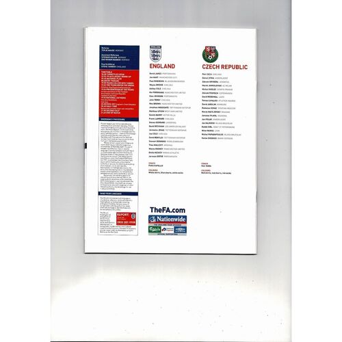 2008 England v Czech Republic Football Programme