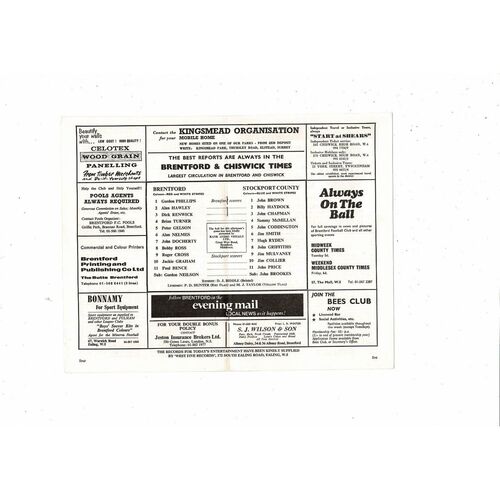 1970/71 Brentford v Stockport County Football Programme