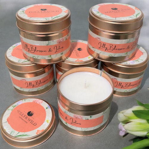 Lily blossoms & lotus flower tinned candle