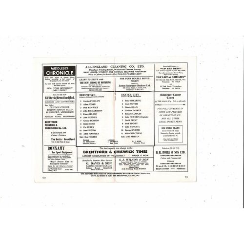 1968/69 Brentford v Exeter City Football Programme