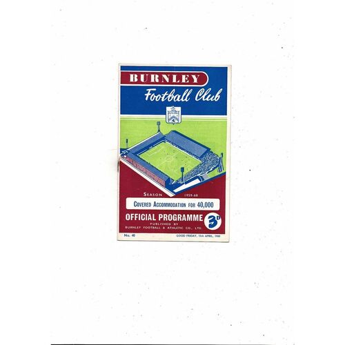 1959/60 Burnley v Leicester City Football Programme Burnley Championship Season