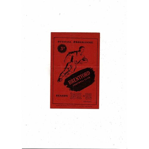 1951/52 Brentford v Blackburn Rovers Football Programme