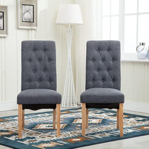 mcc direct Set of 2 Linen Fabric Dining Chairs Roll Top Scroll High Back For Home & Commercial Restaurants
