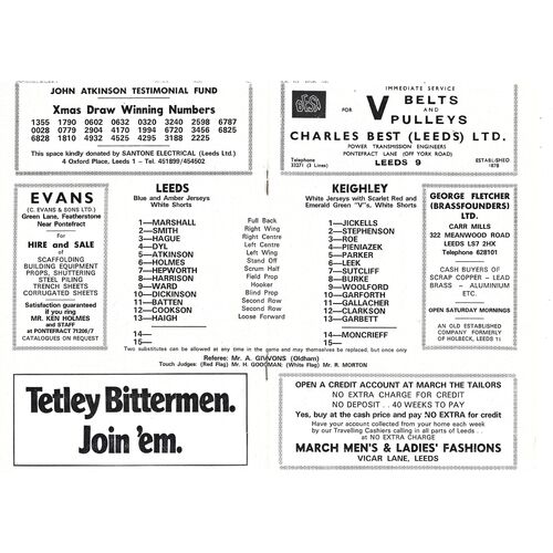 1975/76 Leeds v Keighley (16/12/1975) Rugby League Programme