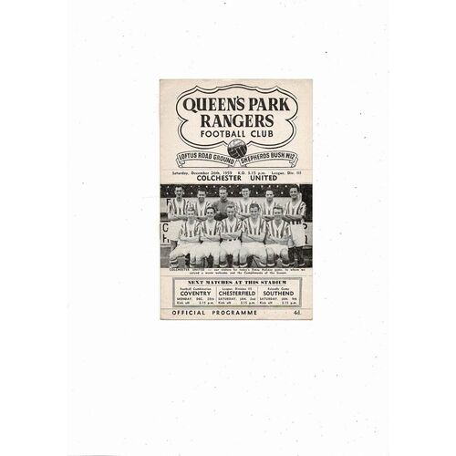1959/60 Queens Park Rangers v Colchester United Football Programme