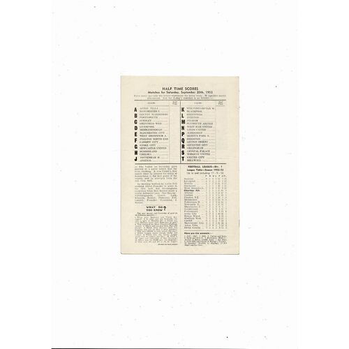 1952/53 Charlton Athletic v Derby County Football Programme