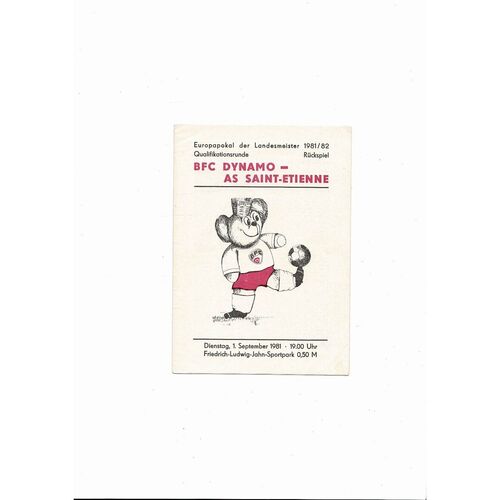 Dynamo Berlin v Saint Etienne European Cup Football Programme 1981/82