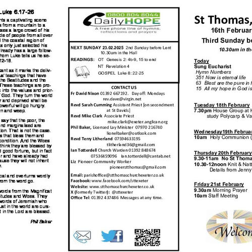 Pew Sheet | The Parish of St Thomas, Exeter