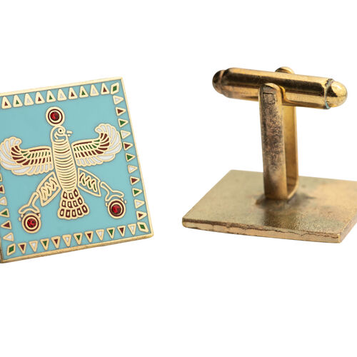 The Persian Falcon. Blue Turquoise with 3 Red Stones. Cufflinks.