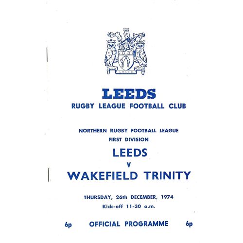 1974/75 Leeds v Wakefield Trinity (26/12/1974) Rugby League Programme