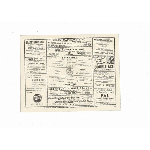 1951/52 Brentford v Luton Town Football Programme March