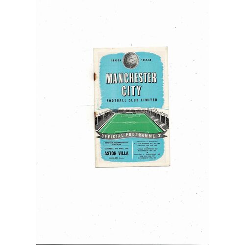 1957/58 Manchester City v Aston Villa Football Programme