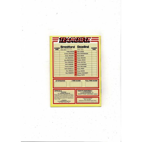 1982/83 Brentford v Reading Football Programme