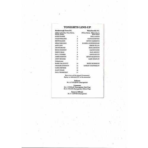 1990/91 Farnborough Town v Waterlooville Hampshire Senior Cup Final