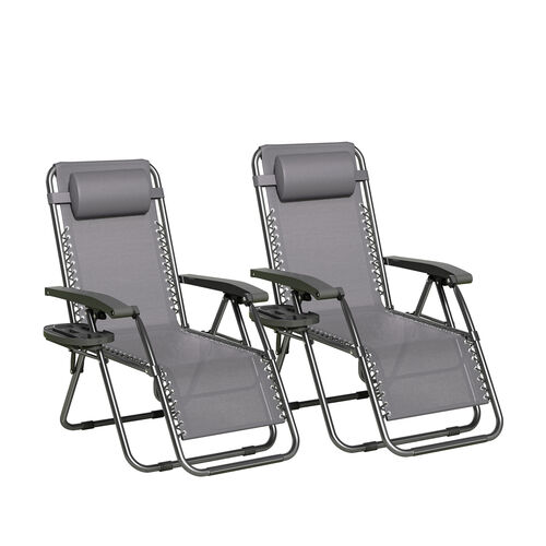 mcc direct Zero Gravity Reclining Chair Set of 2 – Folding Outdoor & Garden Chairs with Textilene Fabric, Cup Holder and Headrest Pillow – TEXTILENE