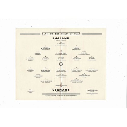 1954 England v Germany Football Programme